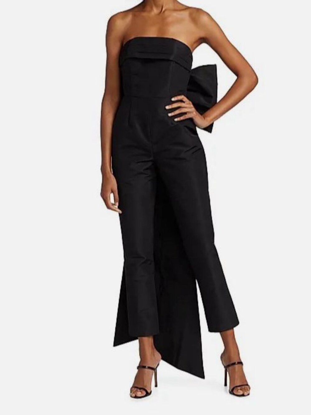 Alexia María Women's Black Margaret Bow-Embellished Silk Faille Jumpsuit Size 4